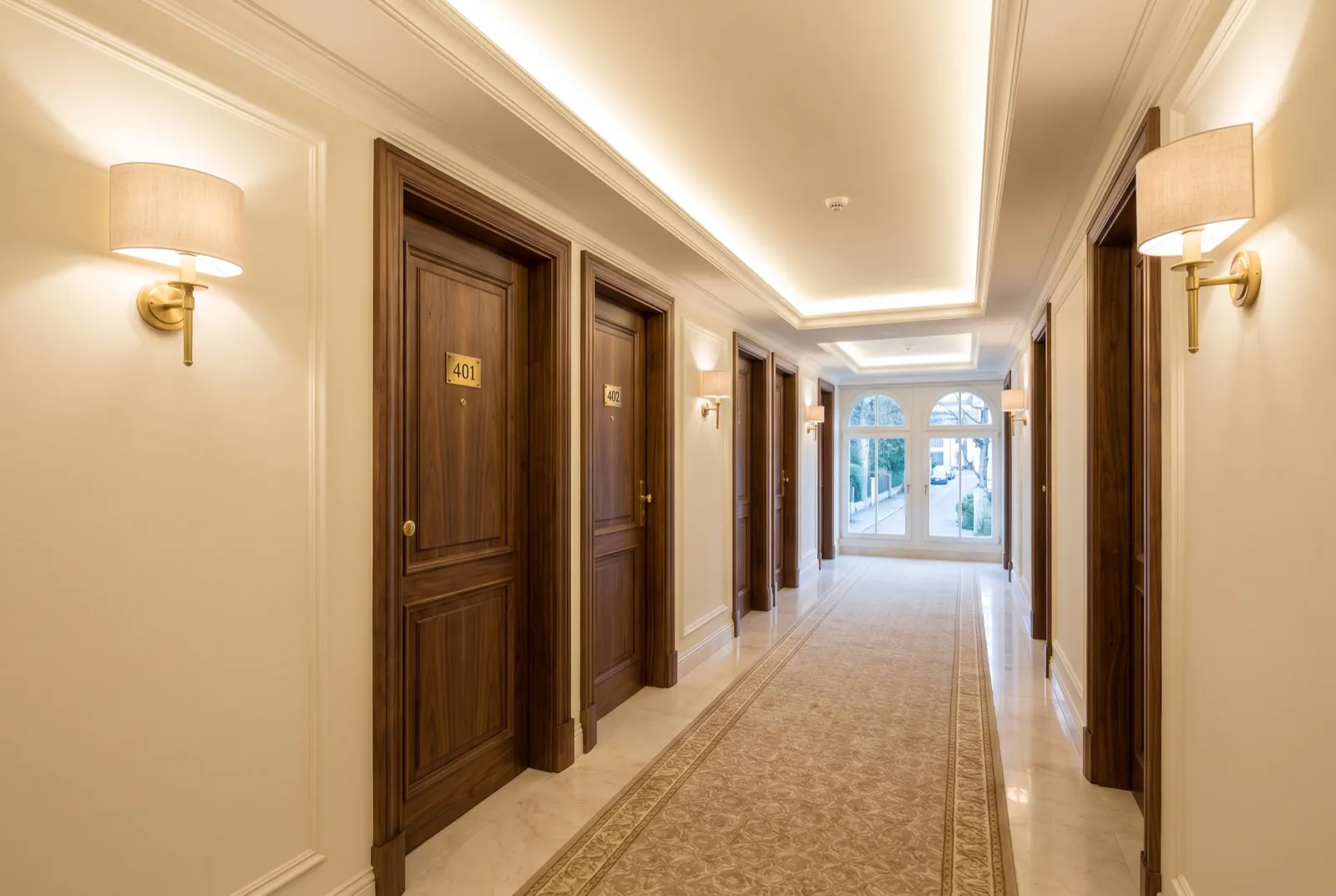 Couloir d'immeuble genevois entretenu par Clair Net Services