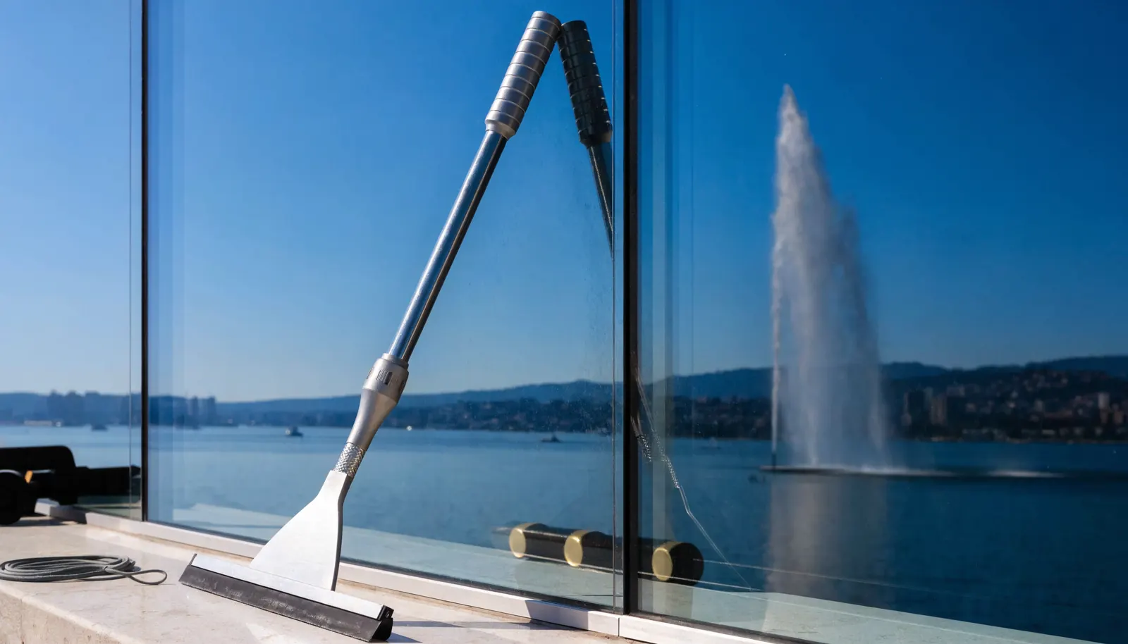 Nettoyage de vitres sans traces à Genève avec vue sur le lac Léman