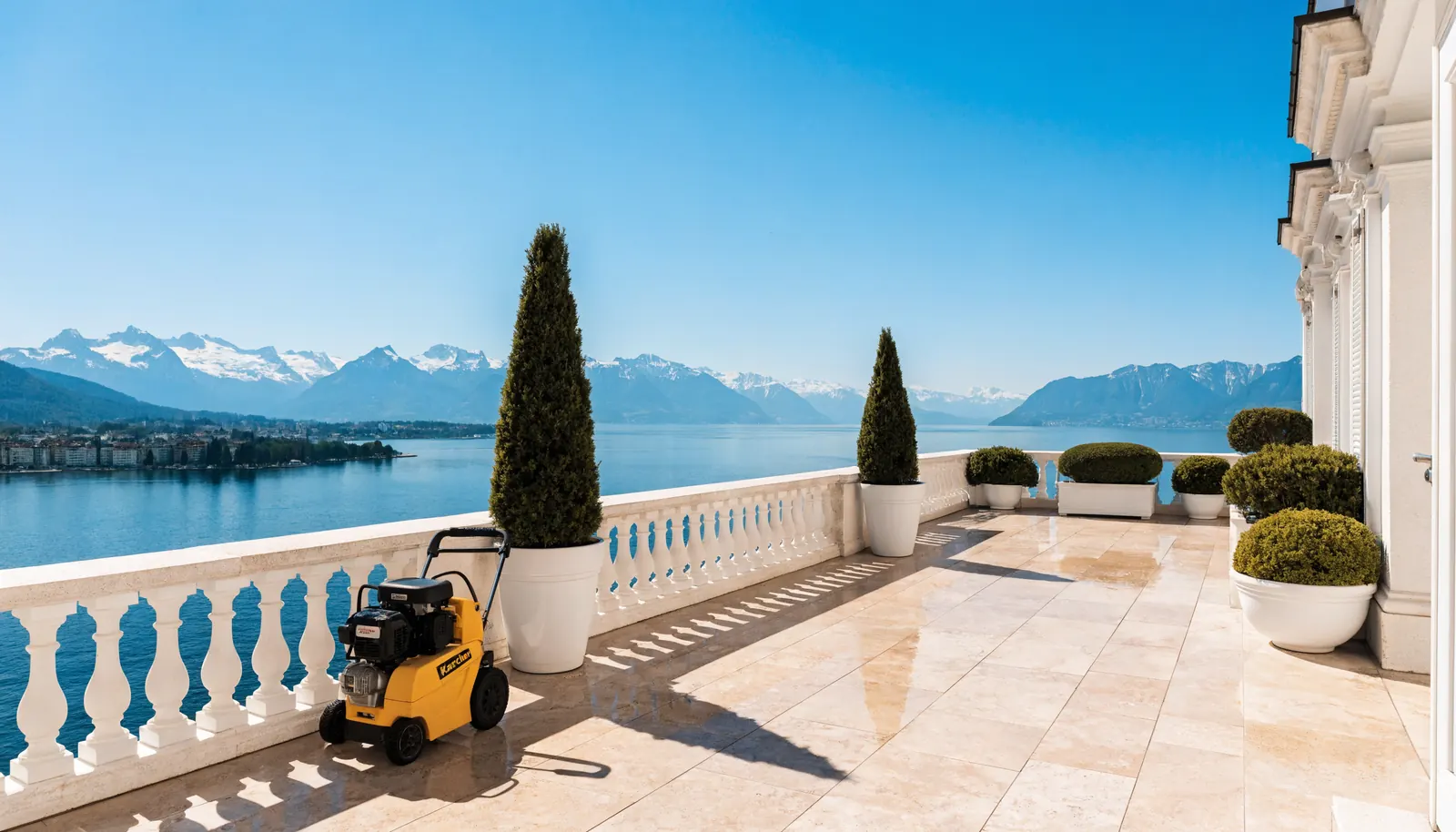 Nettoyage de terrasse à Genève au bord du lac Léman